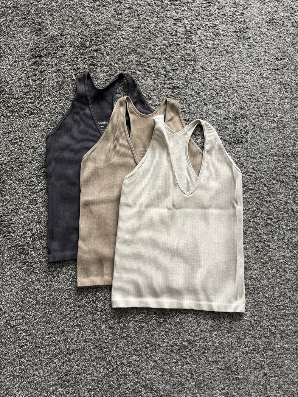 Ribbed V-Neck Tank Top - Cream, Taupe, Charcoal